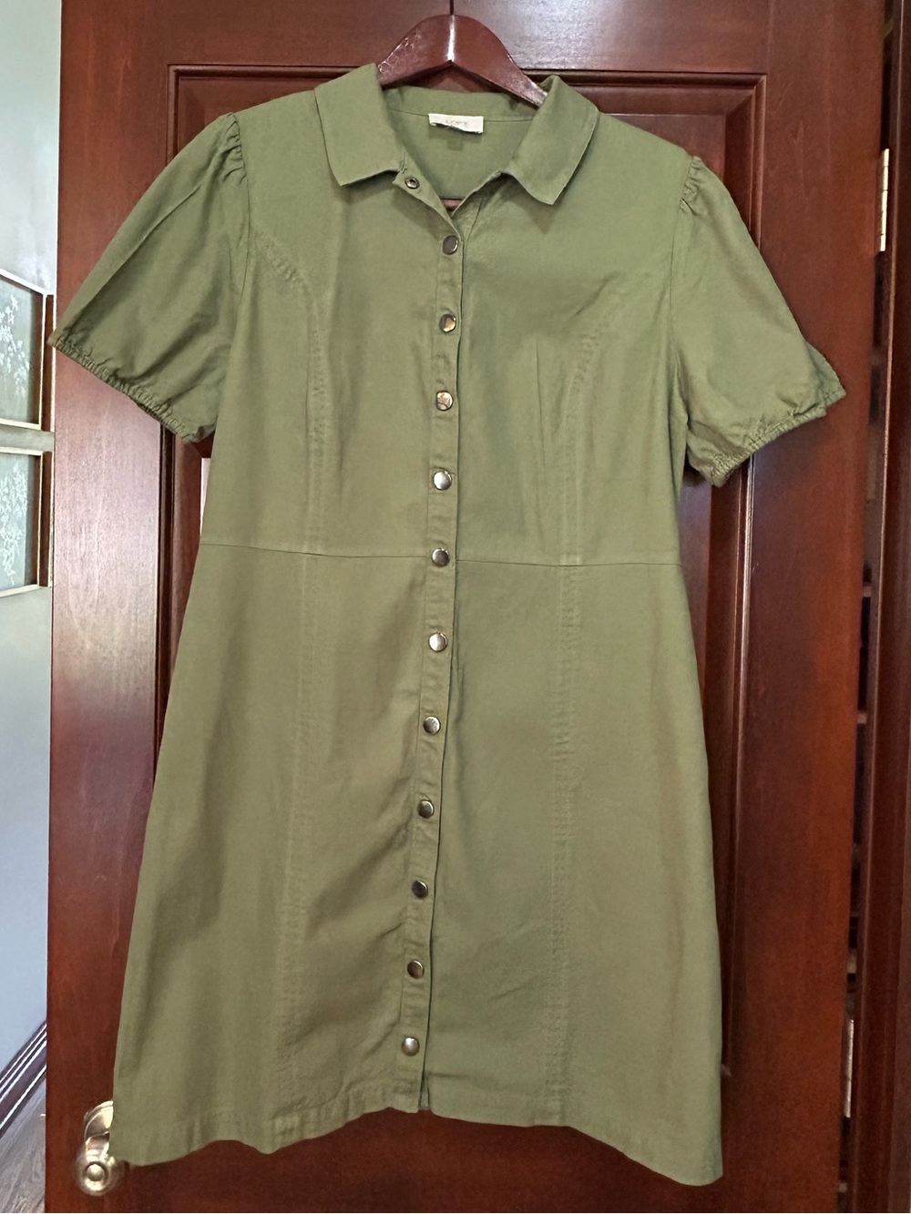 LOFT Outlet Olive Green Snap Front Shirt Dress Size 14